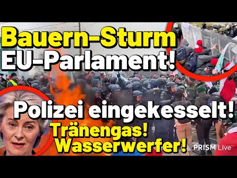 BAUERN versuchen EU-Parlament zu stürmen! Landwirte kesseln Polizei! Wasserwerfer & Tränengaseinsatz