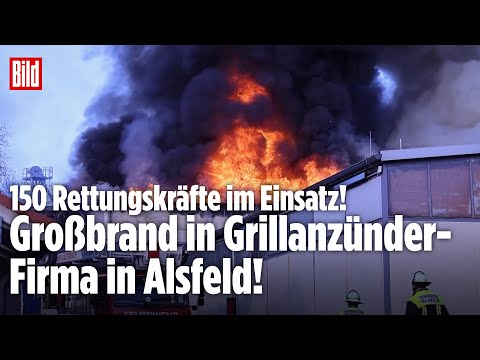 FEUER-DRAMA IN ALSFELD: Großbrand in Grillanzünder-Firma! 150 Rettungskräfte im Einsatz