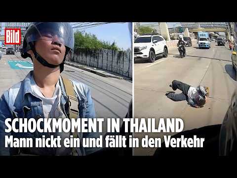 GEFÄHRLICHER SEKUNDENSCHLAF: Beifahrer fällt während Fahrt rückwärts vom Bike!