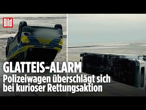 GLATTEIS-CHAOS AUF BORKUM: Polizeiwagen und LKW verunglücken auf eisglatter Promenade