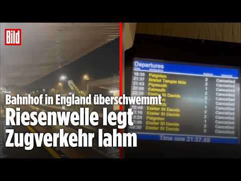 RIESENWELLE KRACHT ÜBER GLEISE: Sturm Ingrid legt Bahnstrecke in England lahm