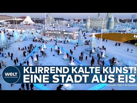 WINTERTRAUM IN HARBIN: Klirrend kalte Kunst verursacht Gänsehaut! Eine Stadt aus Eis in China