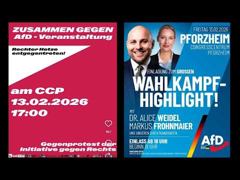 Alice Weidel, Markus Frohnmeier AfD & Antifa Gegendemo Pforzheim 13.2.26
