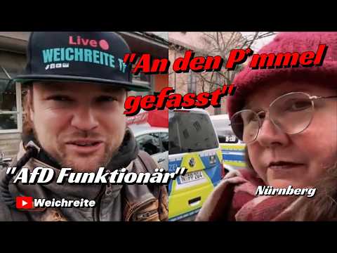 „An den P*mmel gefasst!“ Veranstalterin Antifa Gegendemo AfD Infostand Nürnberg 21.2.26