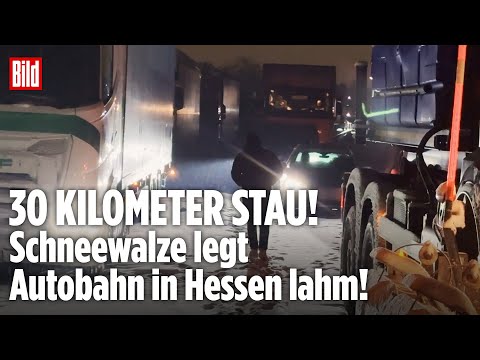 HOMBURG: Schnee-Chaos legt Autobahn lahm! Tausende im Stau auf A49 und A5 gefangen!