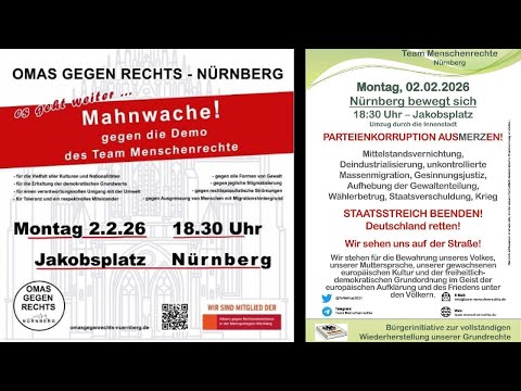 Nürnberg Montagsprotest & Omas gegen Rechts Mahnwache & Antifa „Alerta Parade“ 2.2.26