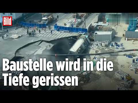 Riesenkrater in Shanghai: Bauarbeiten reißen gigantischen Abgrund in die Straße