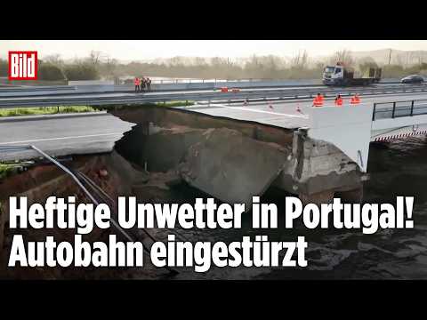 WETTER-CHAOS IN PORTUGAL: Dammbruch reißt Autobahn weg – Tausende Menschen auf der Flucht WETTER-CHAOS IN PORTUGAL: Dammbruch reißt Autobahn weg – Tausende Menschen auf der Flucht