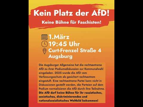 „Kein Platz der AfD!“ Augsburg Podiumsdiskussion 1.3.26 „Kein Platz der AfD!“ Augsburg Podiumsdiskussion 1.3.26