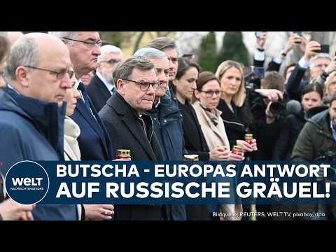 MASSAKER VON BUTSCHA: Symbol des Krieges in der Ukraine | EU-Minister gedenken der Opfer