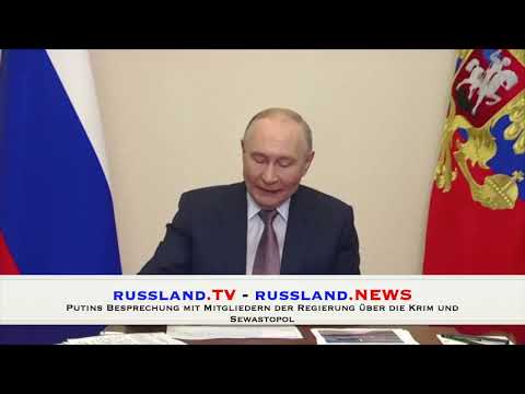 Putins Besprechung mit Mitgliedern der Regierung über die Krim und Sewastopol
