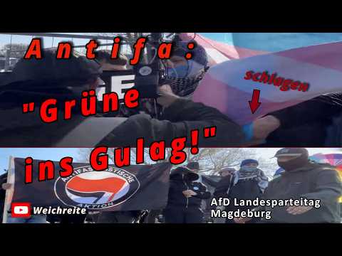 „Grüne ins Gulag!“ #3 Schlagen, bedrängen Antifa Gegendemo AfD Landesparteitag Magdeburg 11.4.26