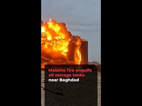 Massive fire engulfs oil storage tanks near Baghdad | AJ#shorts