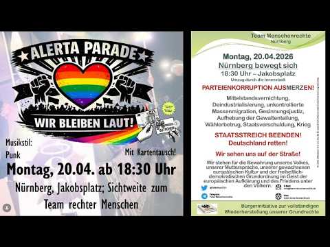 Nürnberg Montagsprotest Team Menschenrechte & Antifa „Alerta Parade“ Gegendemo 20.4.26