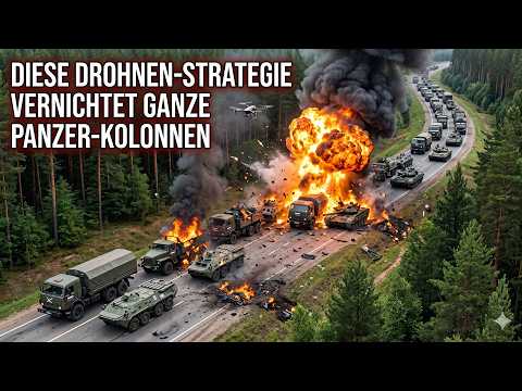 Riesiger russischer Konvoi von ukrainischen Drohnen schutzlos vernichtet und komplett ausgelöscht