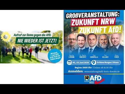 Tim Kellner, Tino Chrupalle, uvm… AfD Großveranstaltung & Grüne Gegendemo 3.6.26 Düren