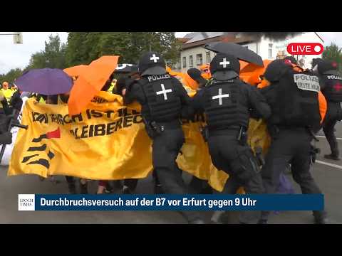 Erfurt: Durchbruchsversuch von Demonstranten auf der B7 vor Erfurt