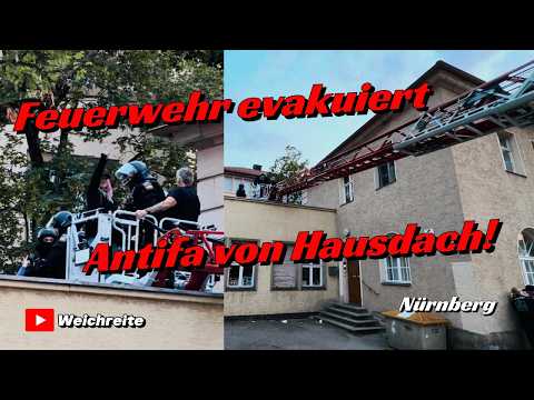 Feuerwehr evakuiert Antifa von Hausdach! Nürnberg Montagsprotest Antifa Gegendemo 6.7.26 Feuerwehr evakuiert Antifa von Hausdach! Nürnberg Montagsprotest Antifa Gegendemo 6.7.26