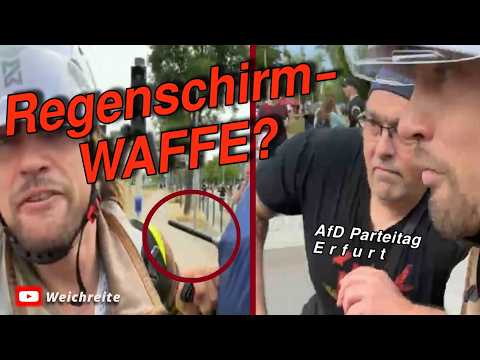 Polizei lässt Täterin laufen – Regenschirmwaffe? Gegendemo Antifa AfD Parteitag Erfurt 4.7.26